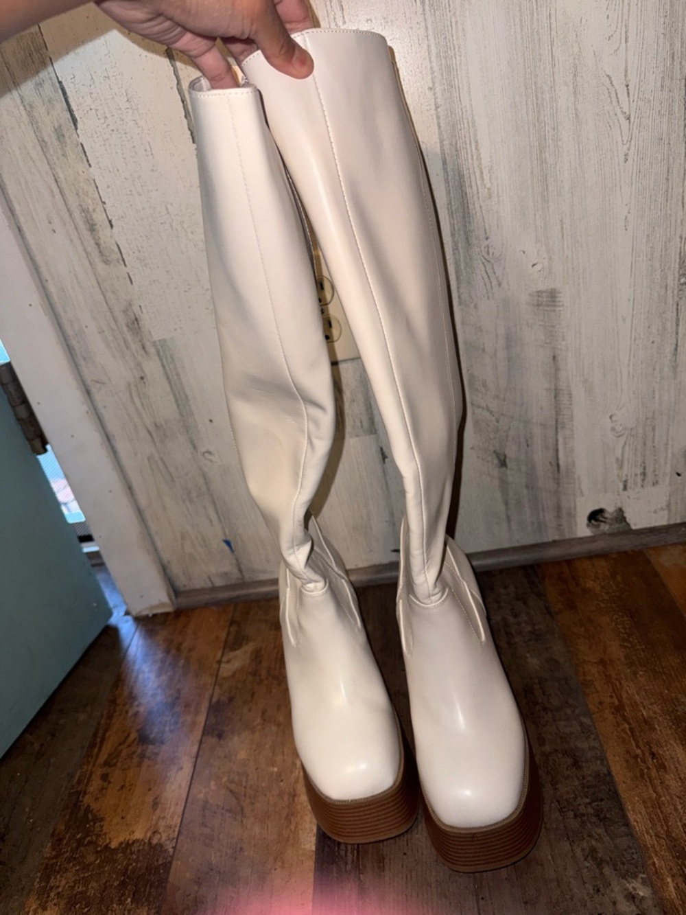 Urban Outfitters Cream Platform Over-the-Knee Boots - Picture 9 of 14